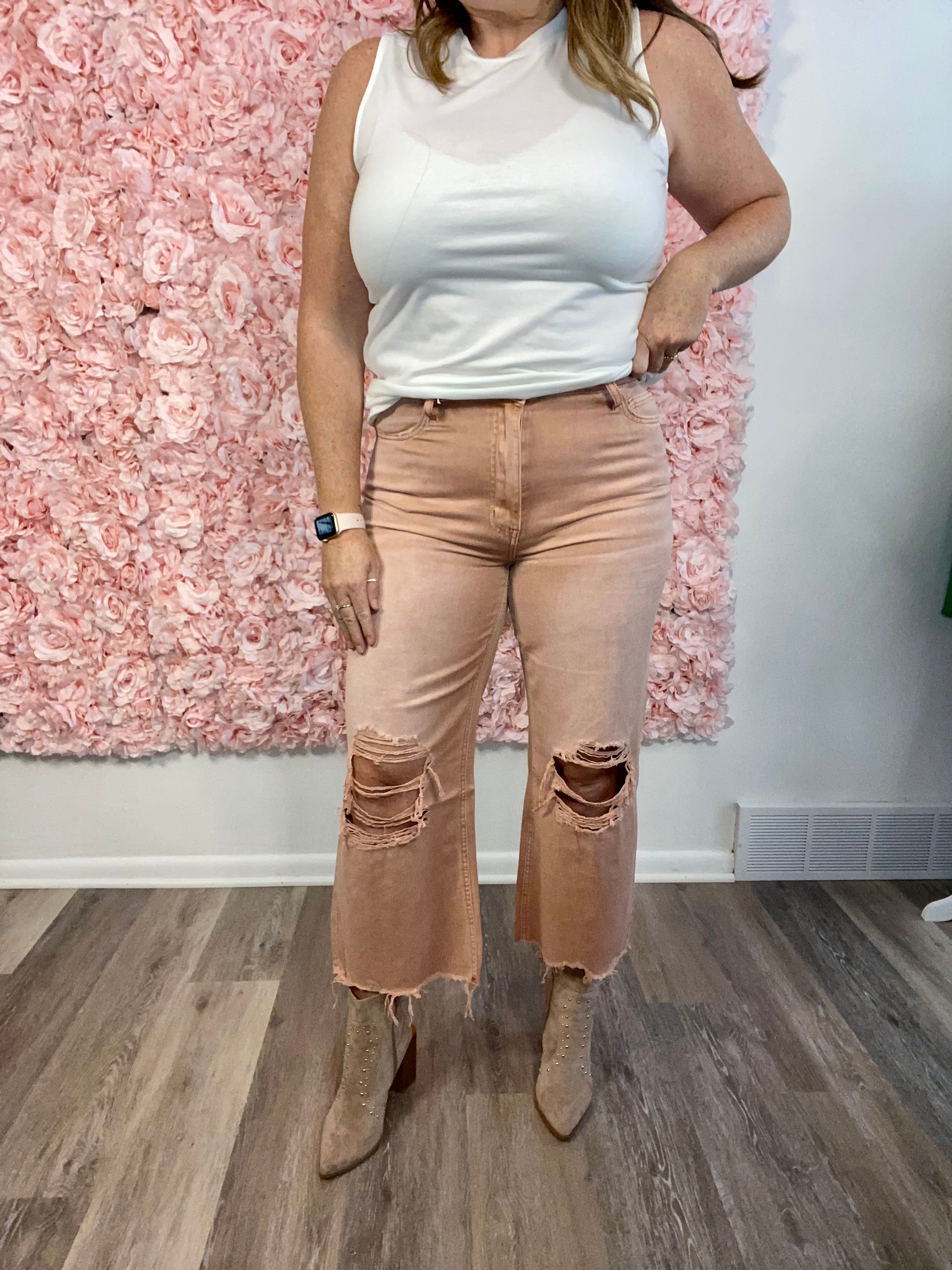 90s Vintage High Rise Crop Flare Jean, Orchid