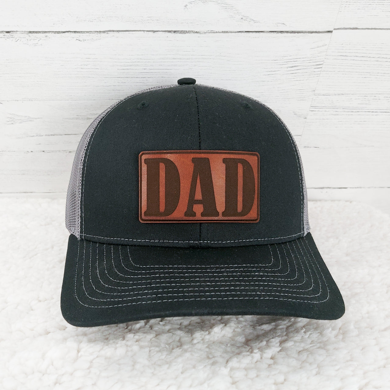 DAD - Black and Grey Richardson Trucker Hat Brown patch
