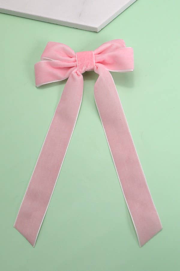 SOFT LONG VELVET RIBBON BOW HAIR CLIPS