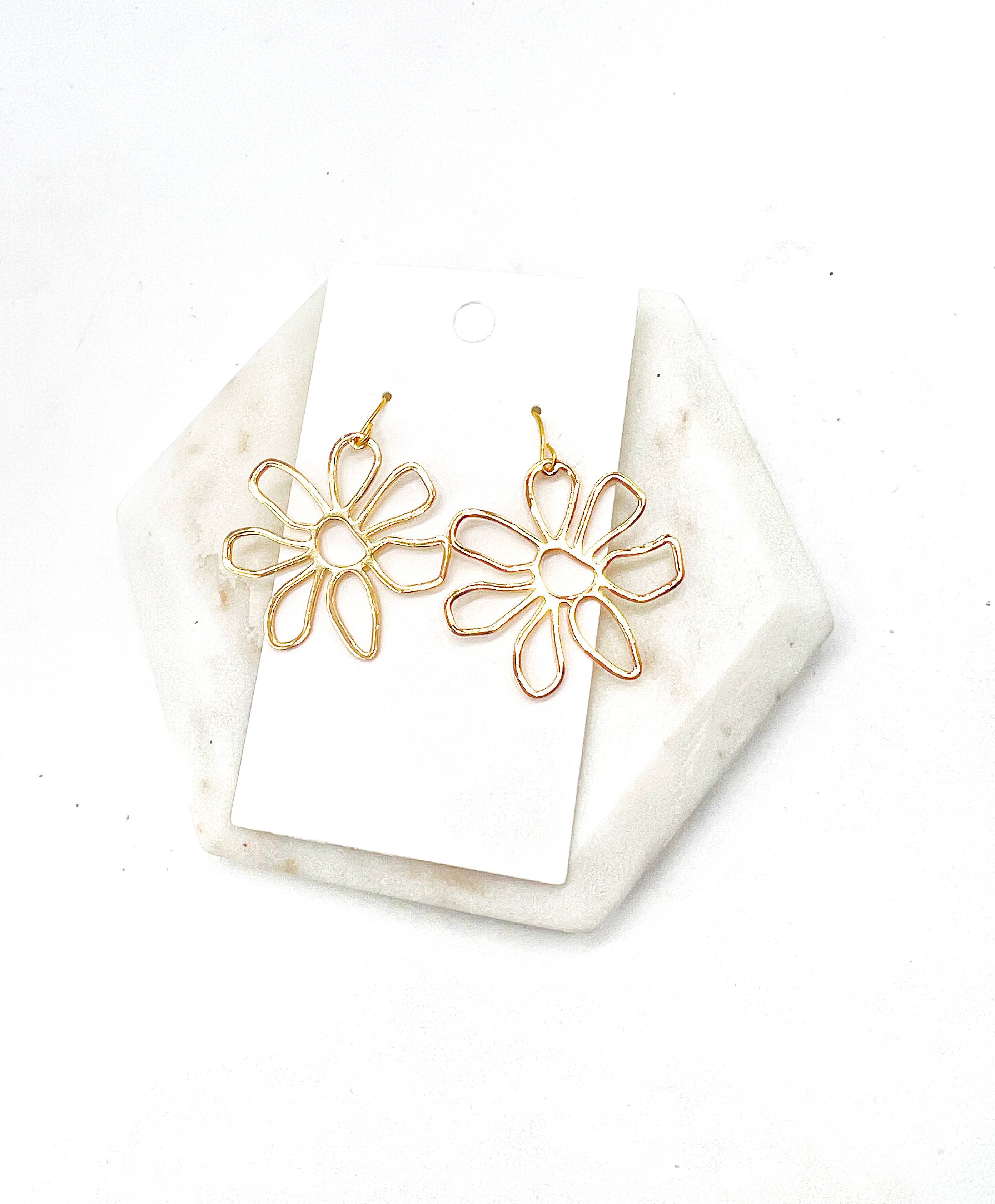 Gold Metal Flower Earrings