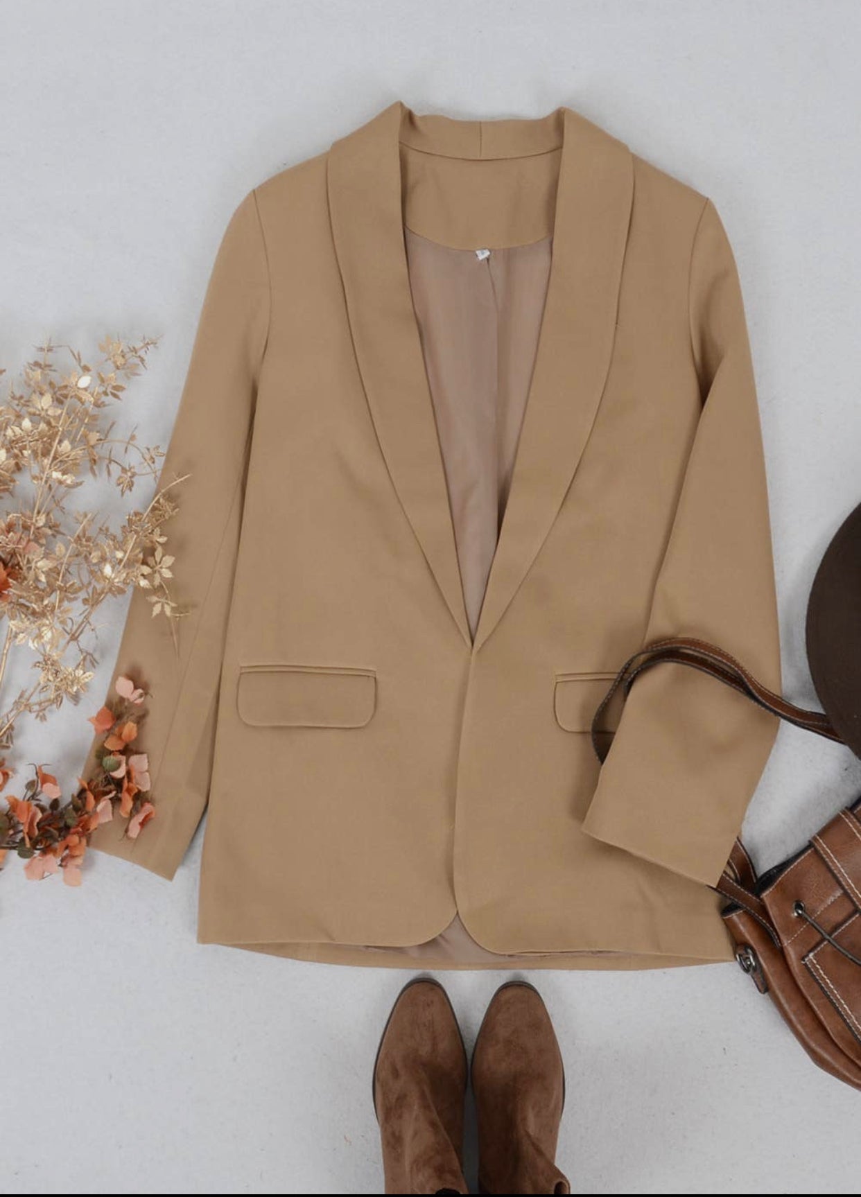 Khaki Classic Open Front Blazer