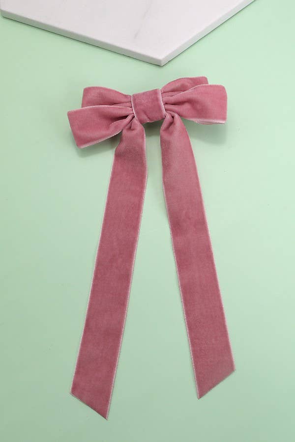 SOFT LONG VELVET RIBBON BOW HAIR CLIPS