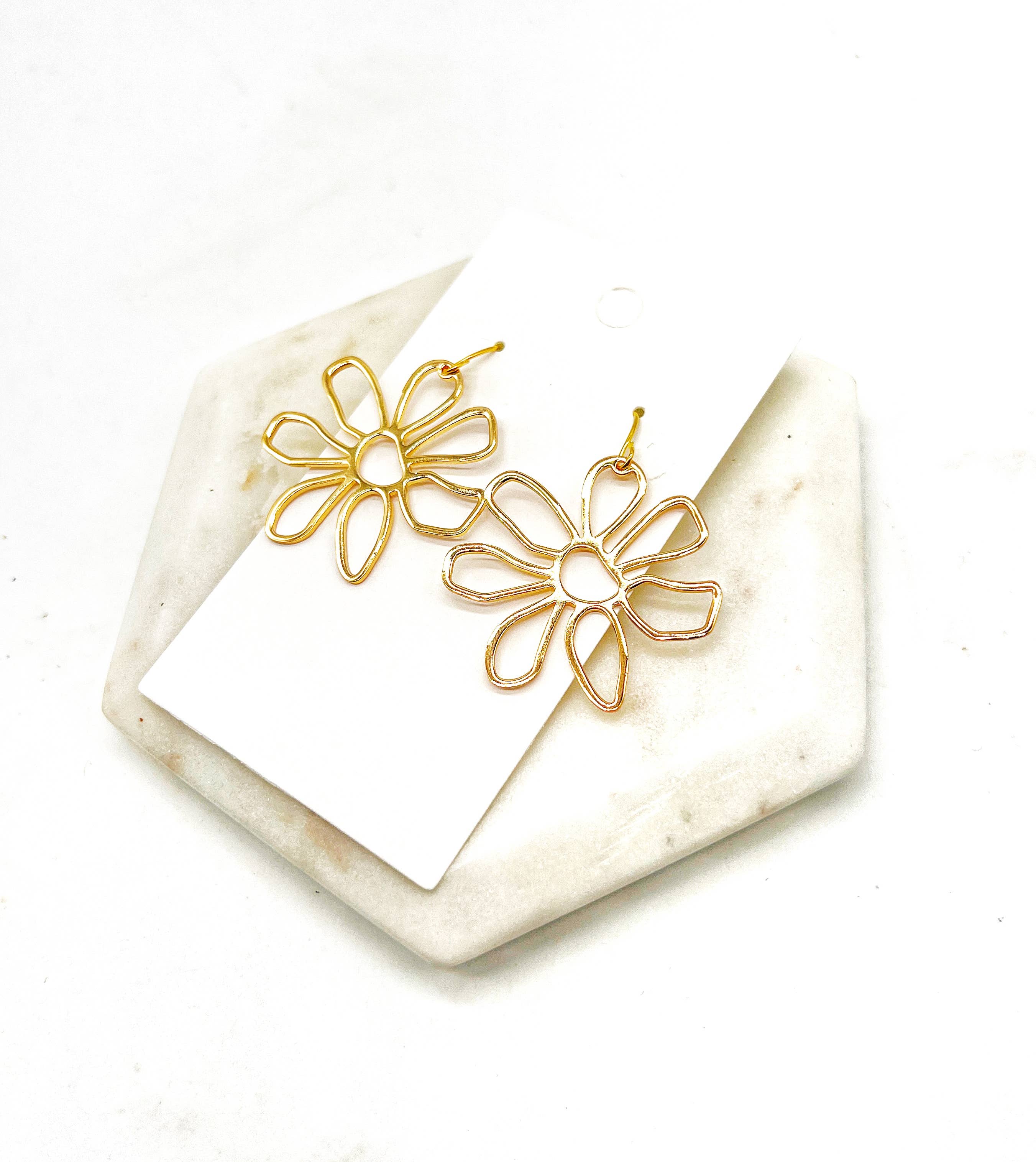 Gold Metal Flower Earrings