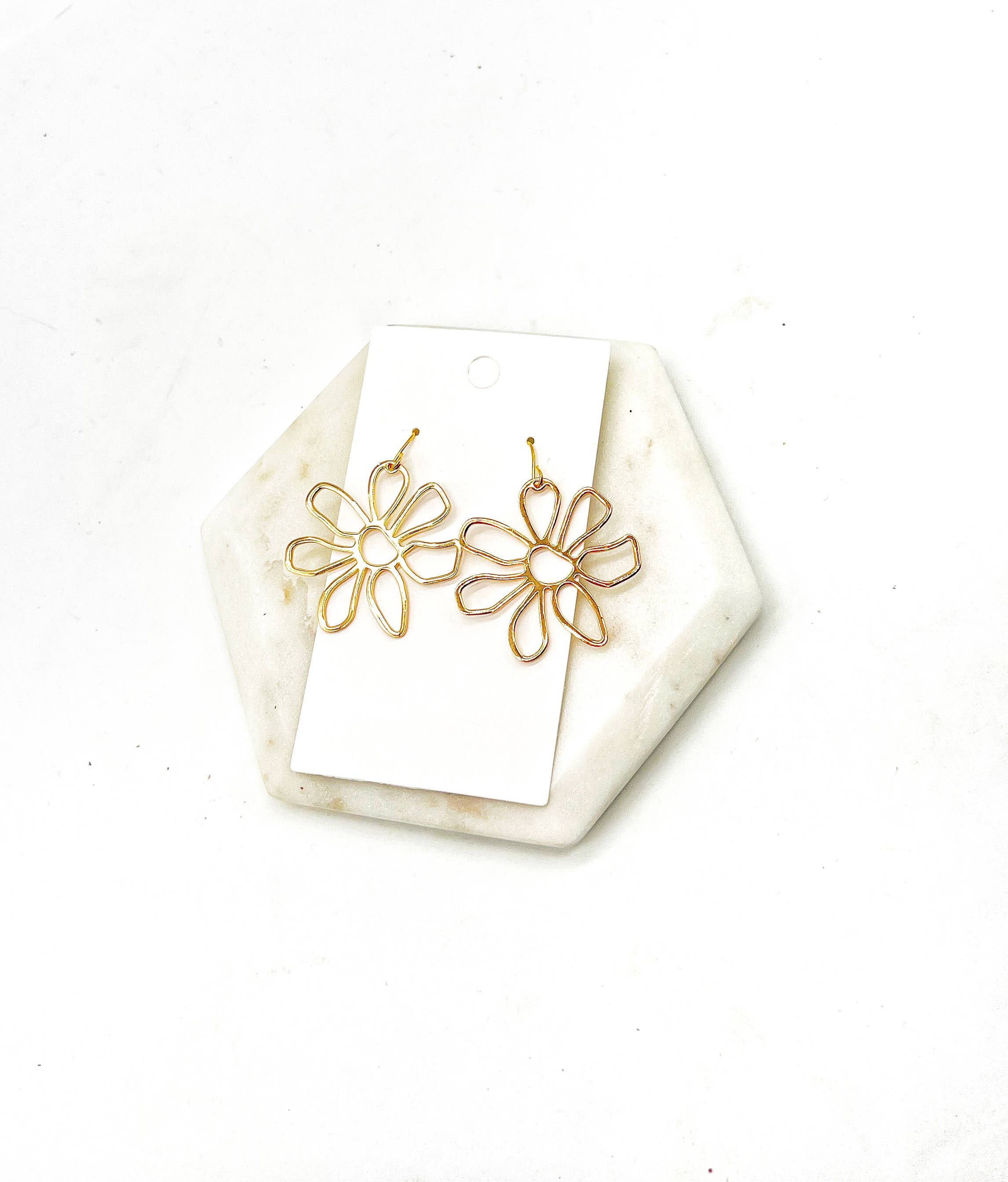 Gold Metal Flower Earrings