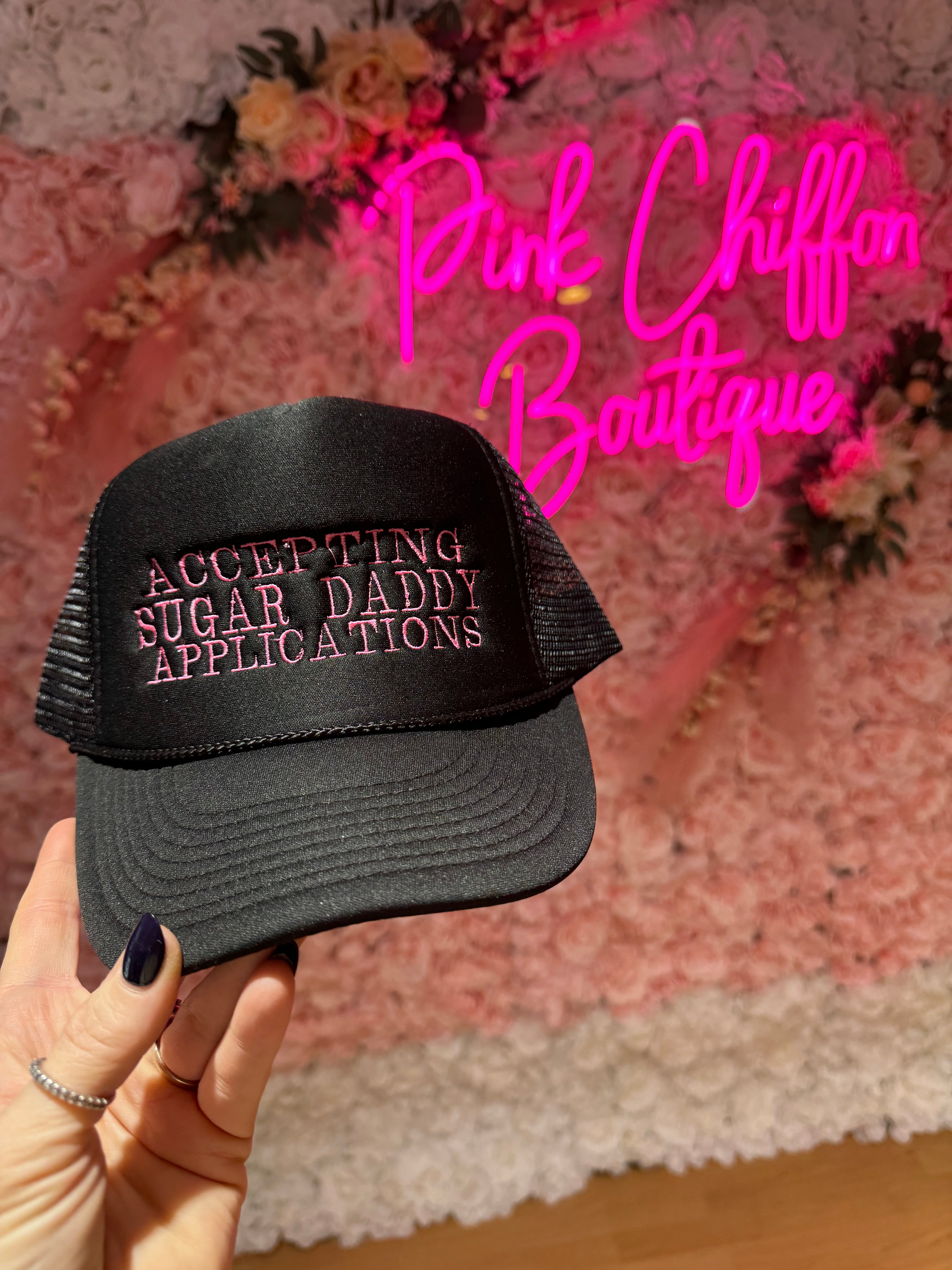 Accepting sugar daddy app embroidered Trucker Hat