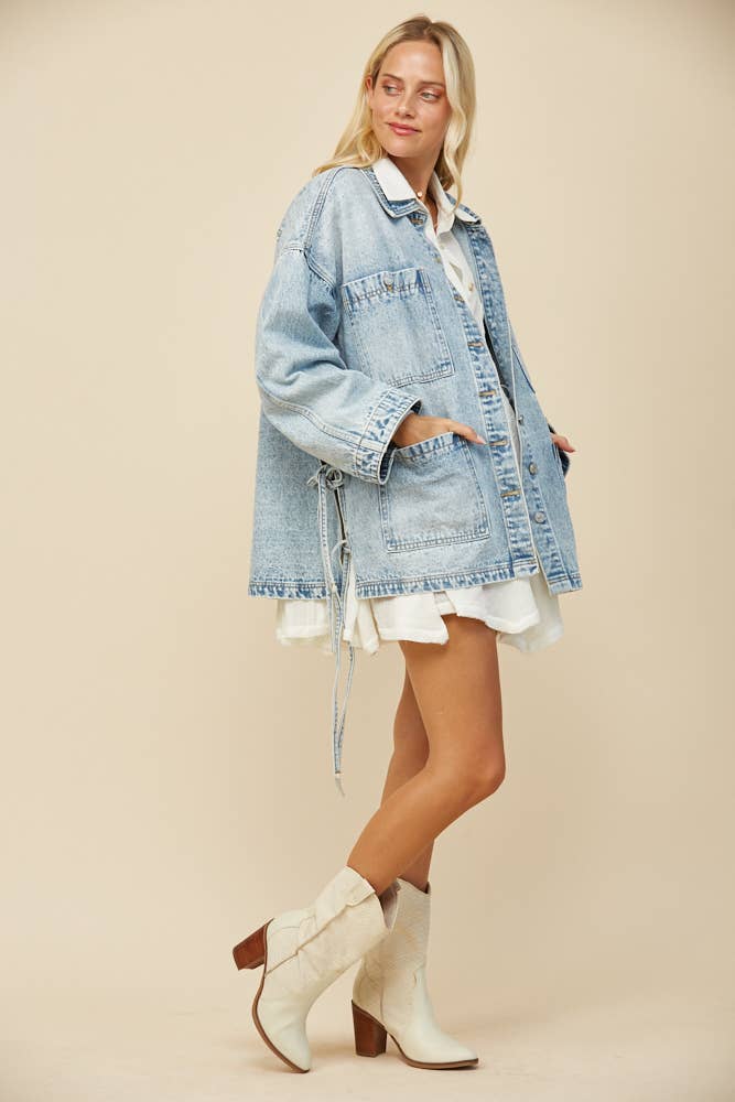 BOHO SIDE TIE DETAIL OVERSIZED DENIM JACKET