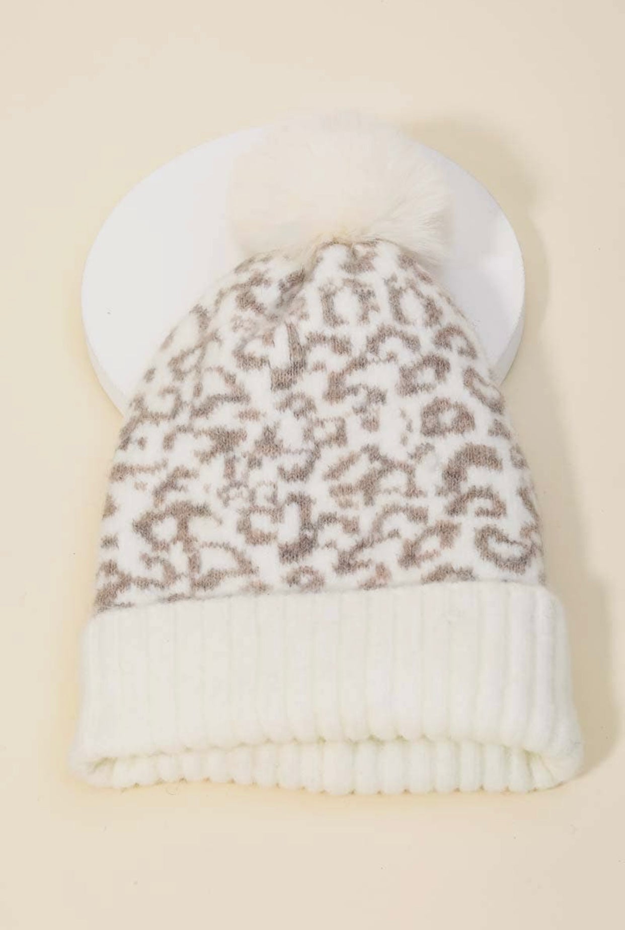 Leopard Print Fuzzy Pom Beanie