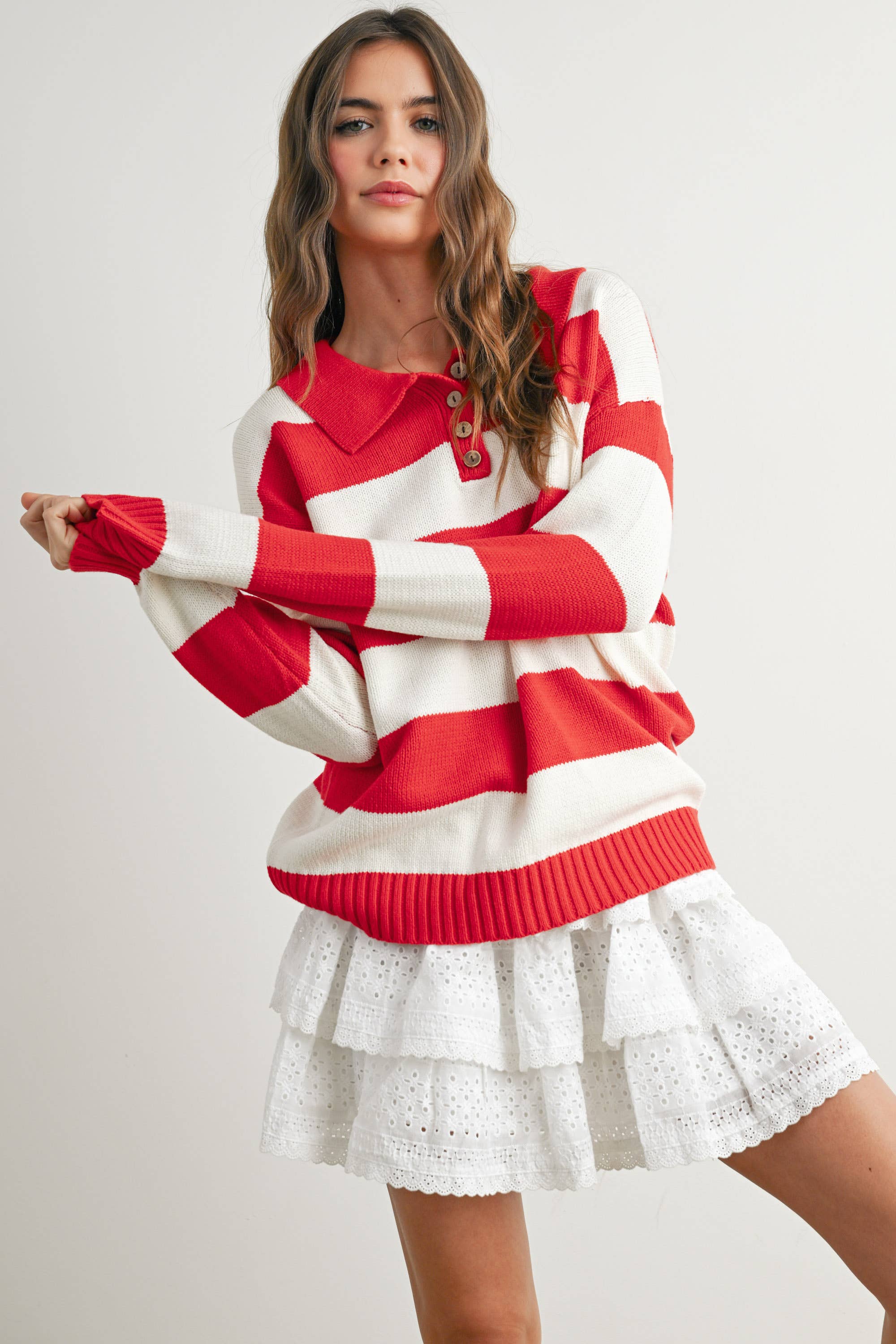 Stripped Polo Sweater