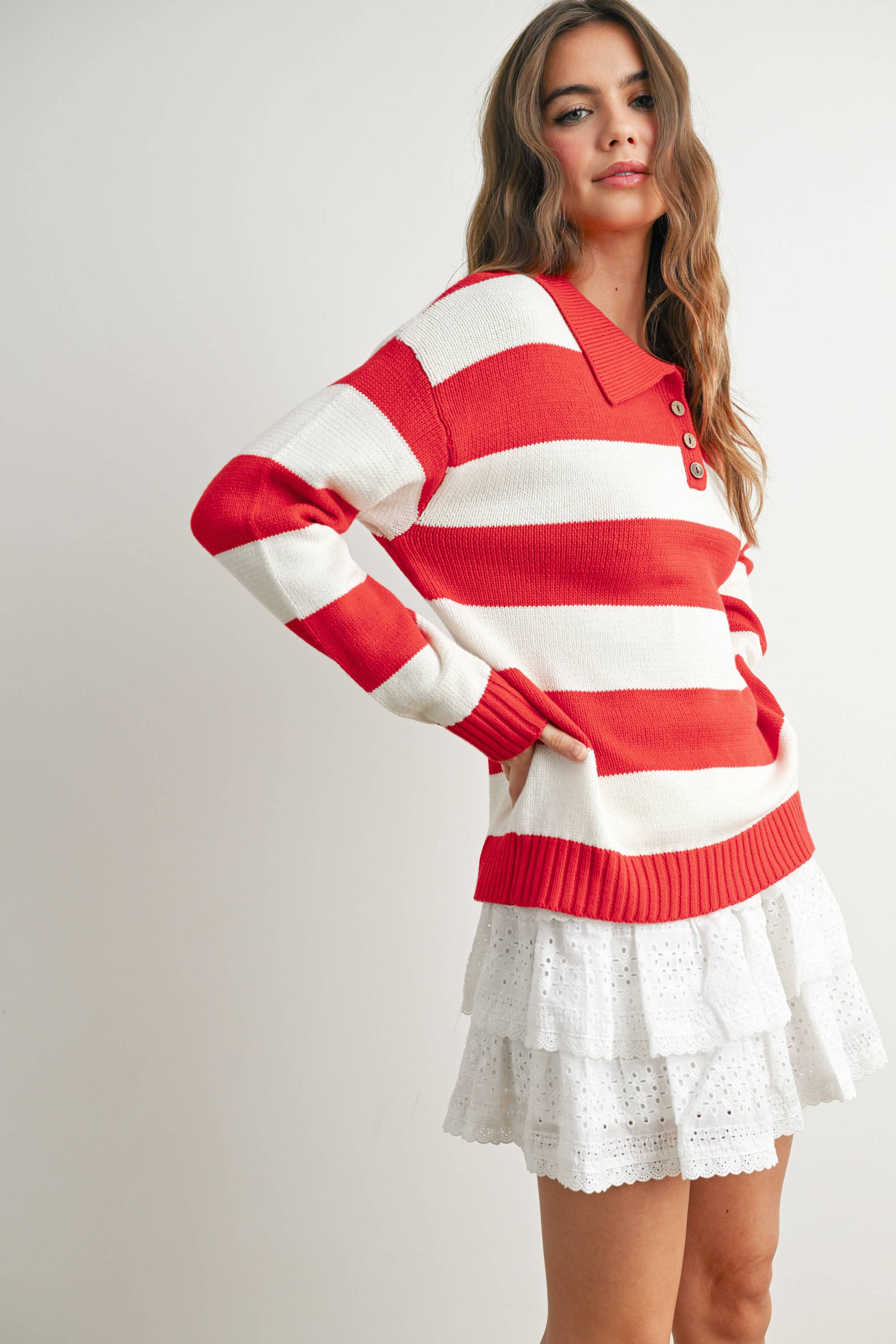 Stripped Polo Sweater