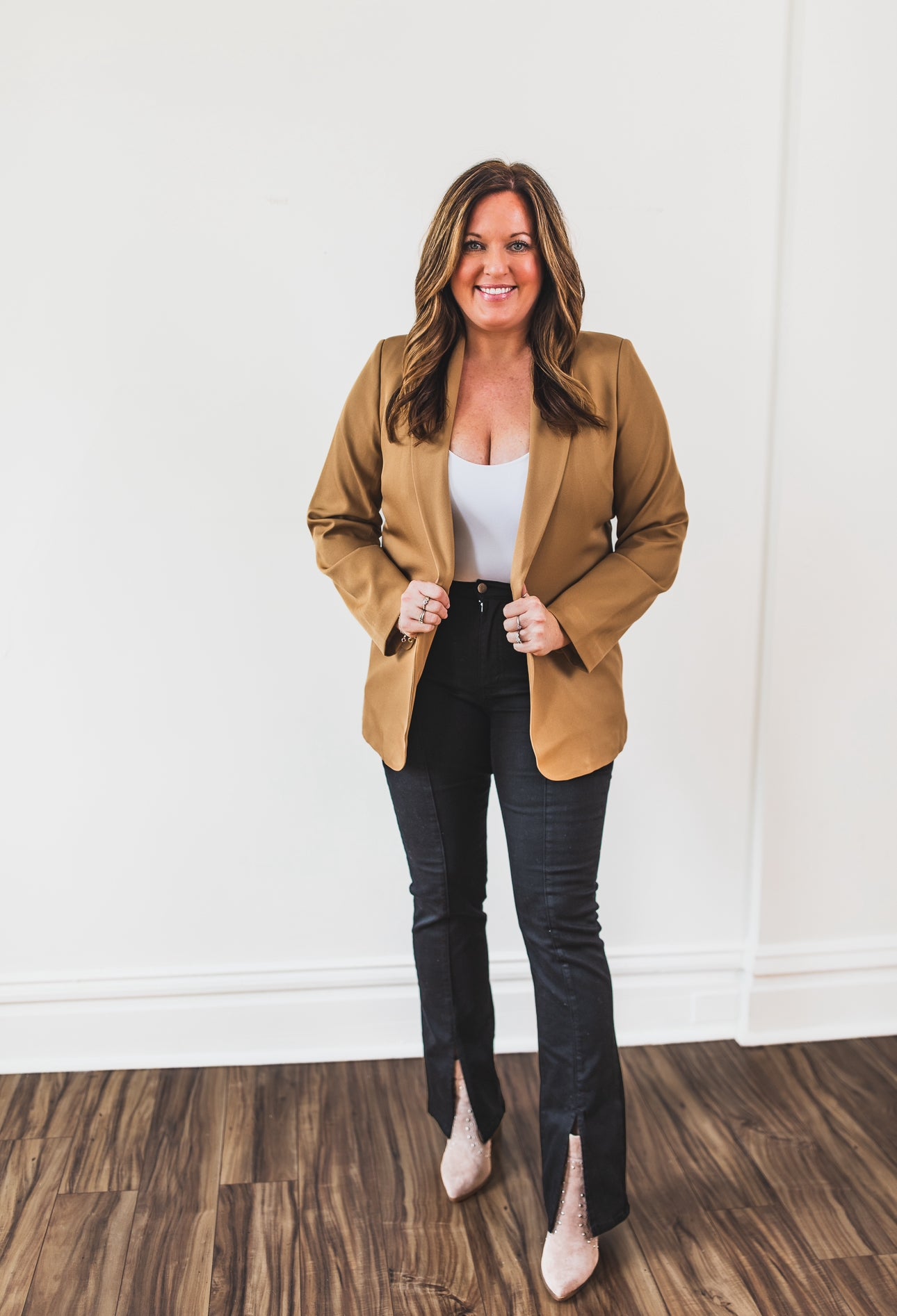 Khaki Classic Open Front Blazer