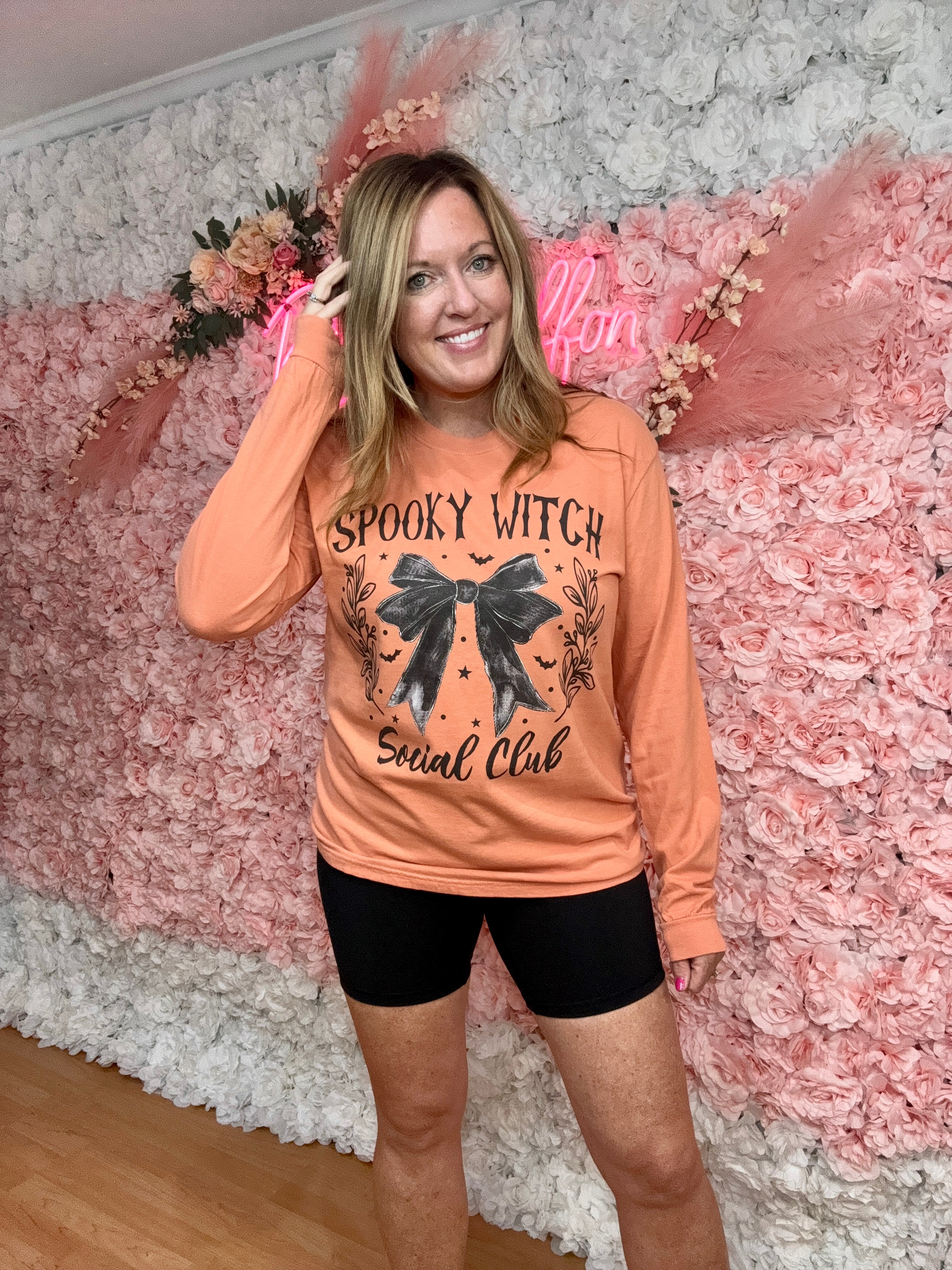 Spooky Witch Social Club Terracotta Long Sleeve Graphic Tee