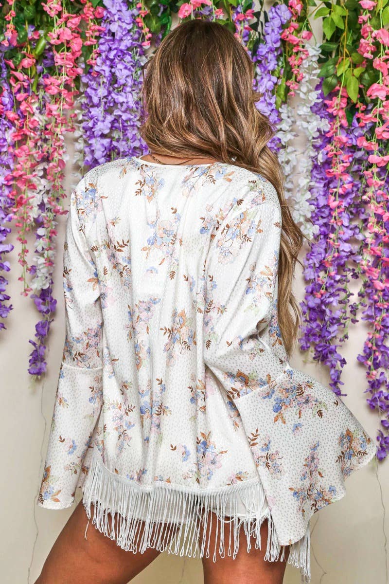 Floral Print Kimono with Long Sleeves