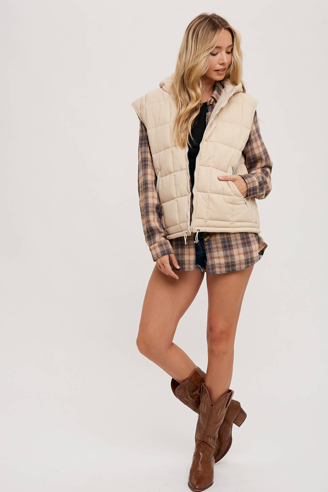 PUFFER ZIP-UP HOODED VEST