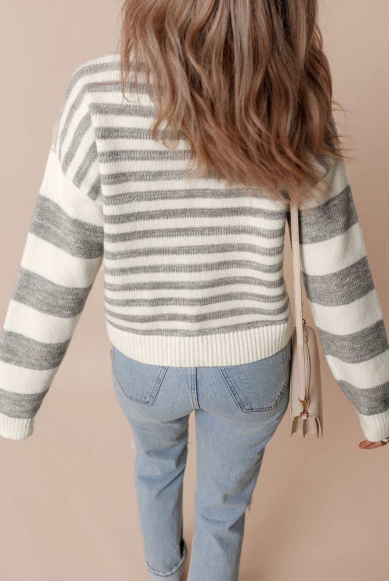 Gray Stripe Crewneck Sweater