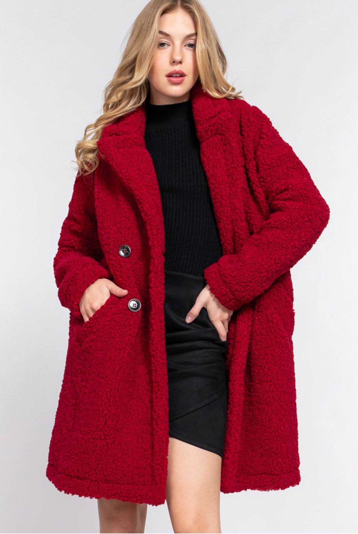 Red Teddy Sherpa Coat