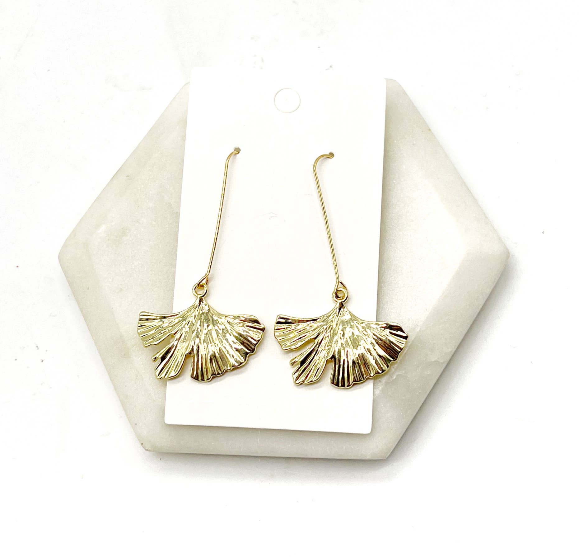 Gold Leaf Dangle Drop Metal Earrings