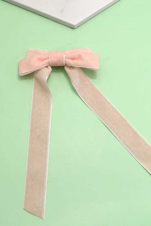 SOFT LONG VELVET RIBBON BOW HAIR CLIPS