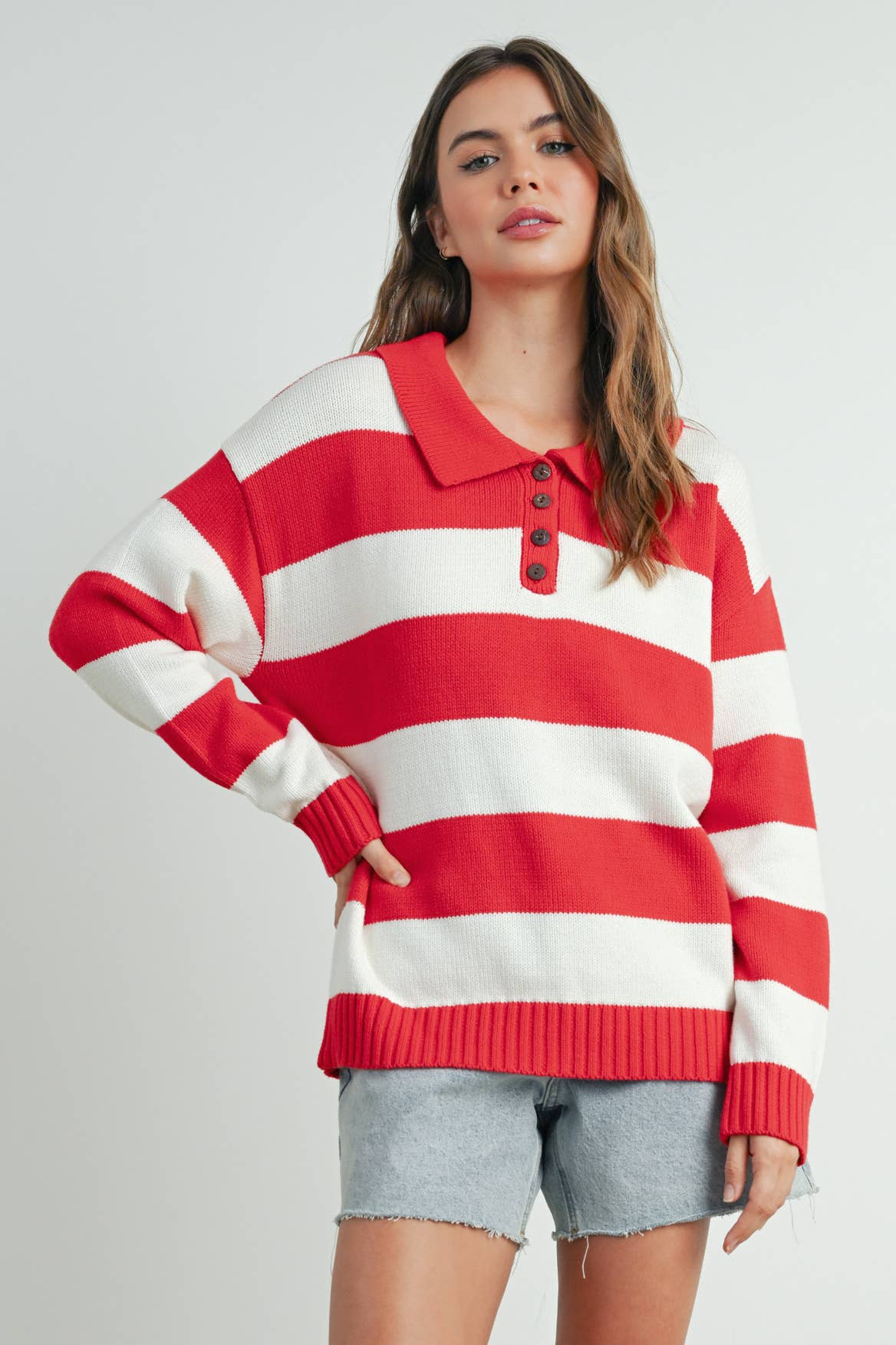 Stripped Polo Sweater