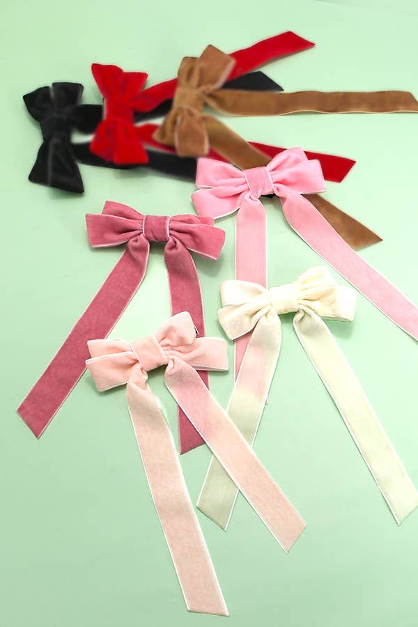 SOFT LONG VELVET RIBBON BOW HAIR CLIPS