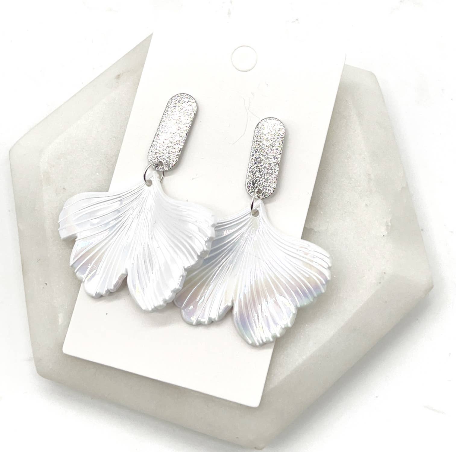 Iridescent Ginkgo Leaf Statement Earrings