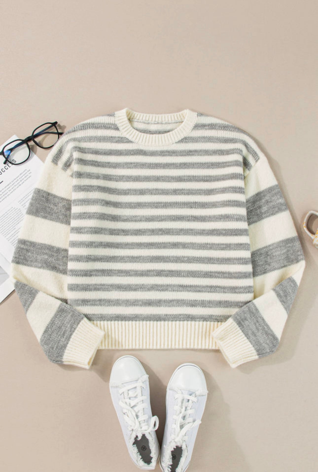 Gray Stripe Crewneck Sweater