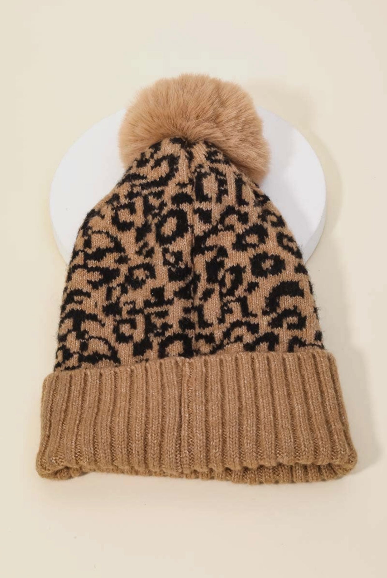 Leopard Print Fuzzy Pom Beanie