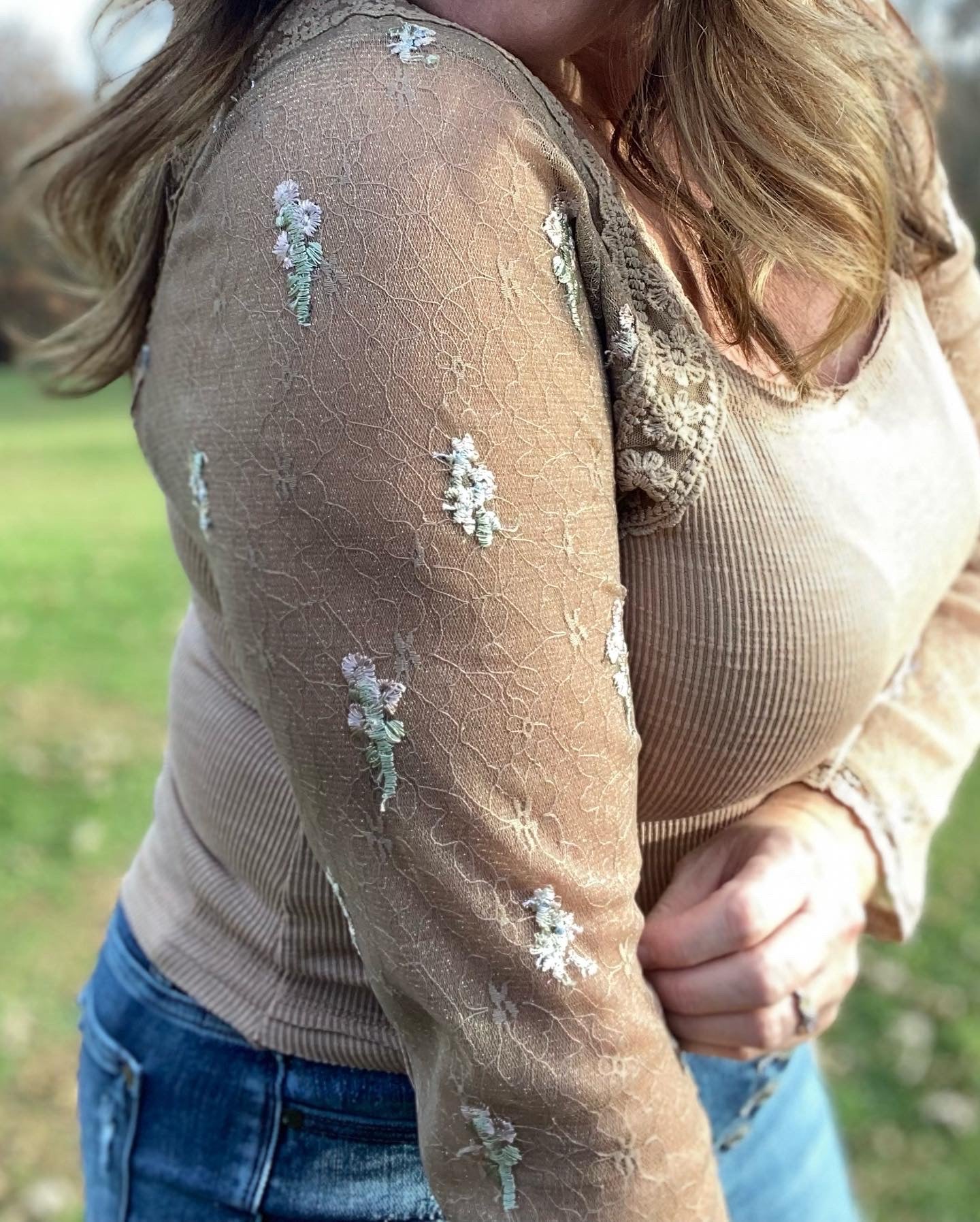 Nude Floral Long Sleeve Top