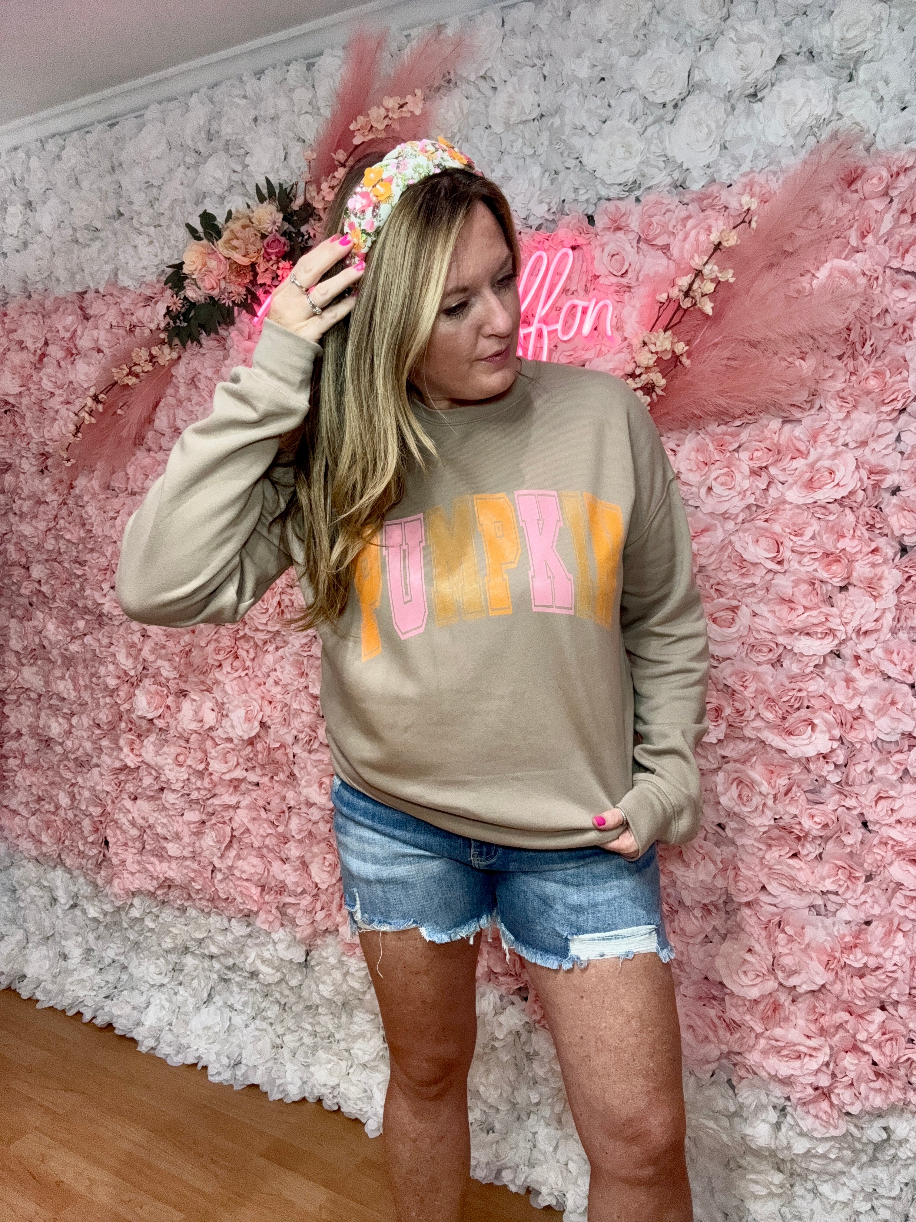 Pumpkin Fall Colors Tan Crewneck