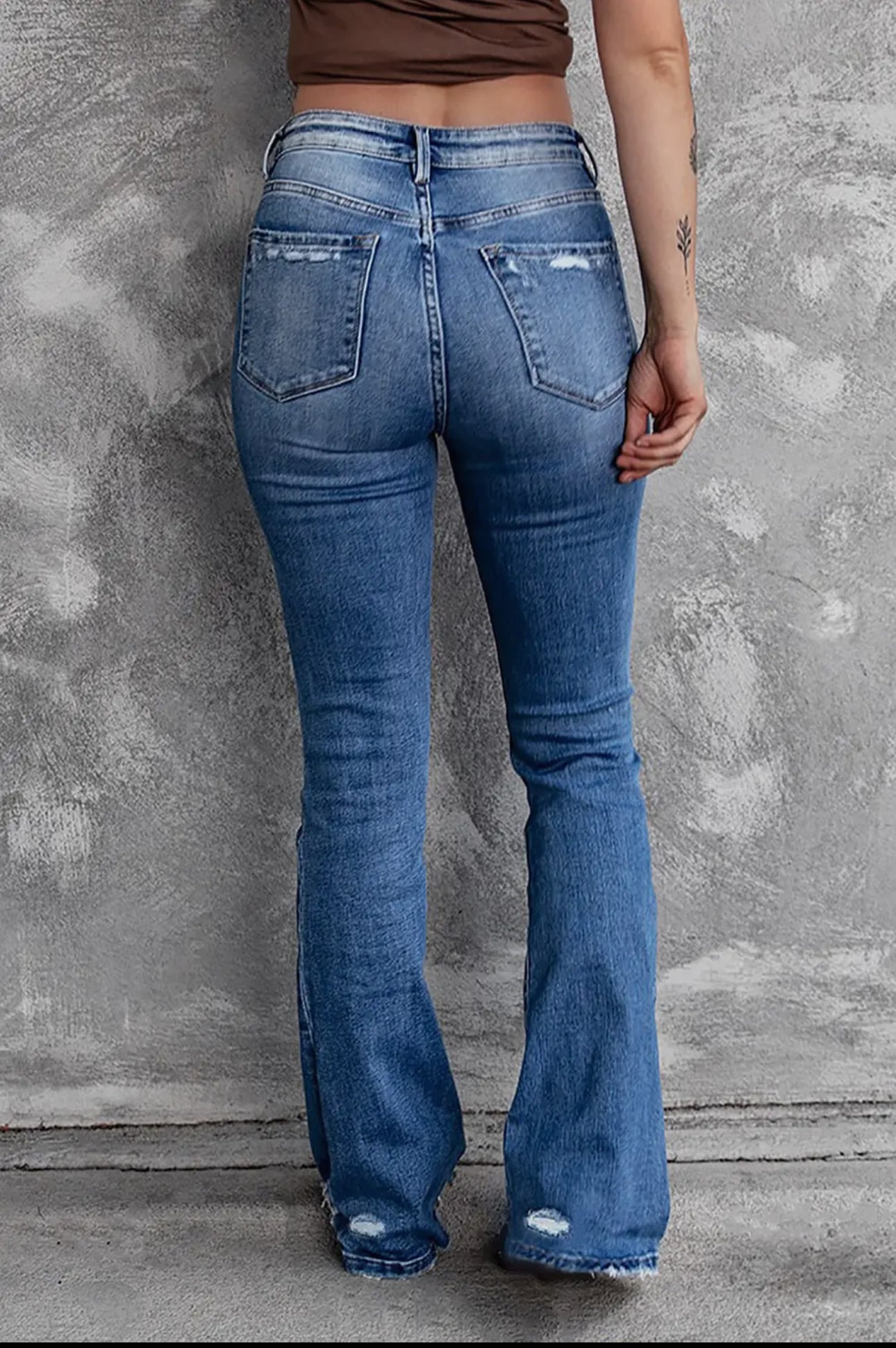 Blue Distressed Flare Jeans