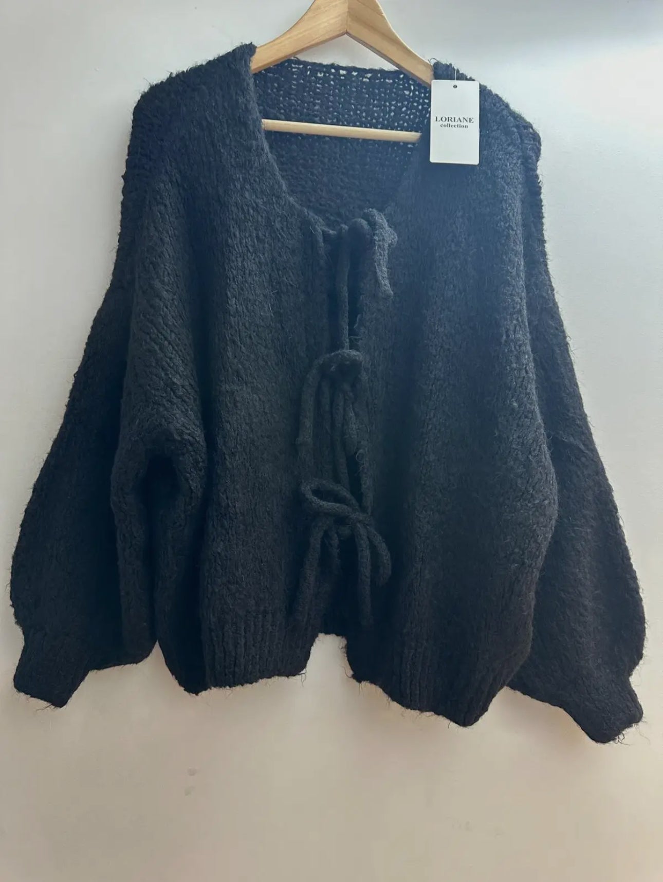 Wool Bow Cardigan - Black