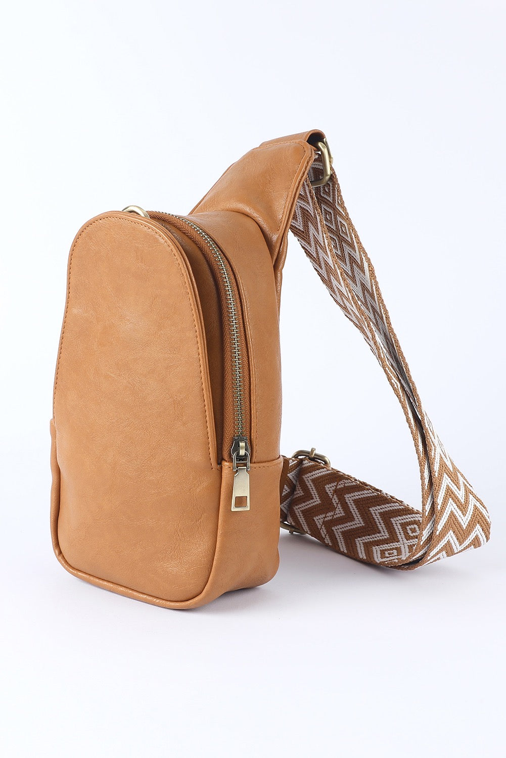 Faux Leather Zipped Crossbody Chest Bag