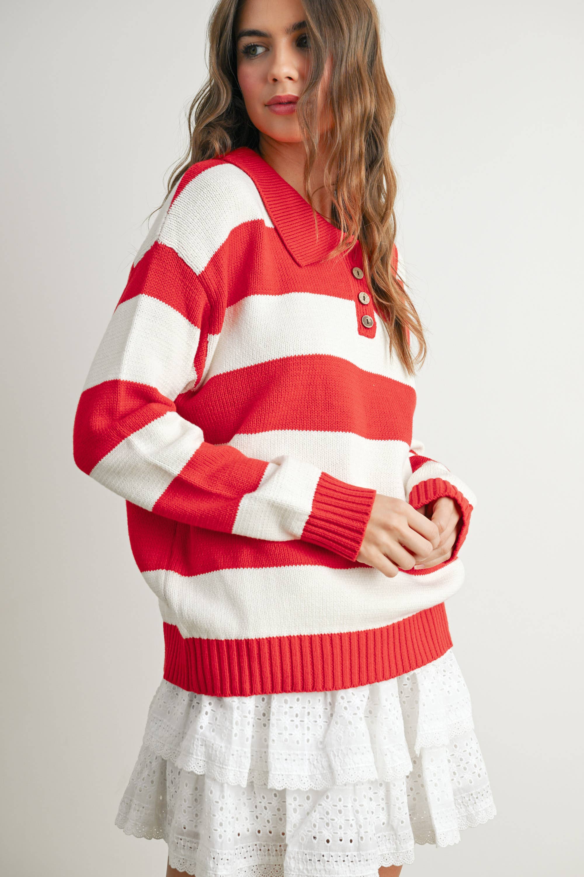 Stripped Polo Sweater