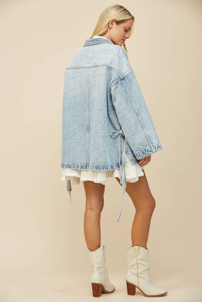 BOHO SIDE TIE DETAIL OVERSIZED DENIM JACKET