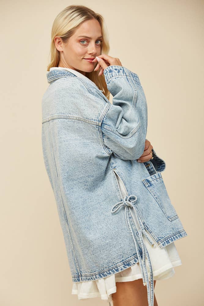 BOHO SIDE TIE DETAIL OVERSIZED DENIM JACKET