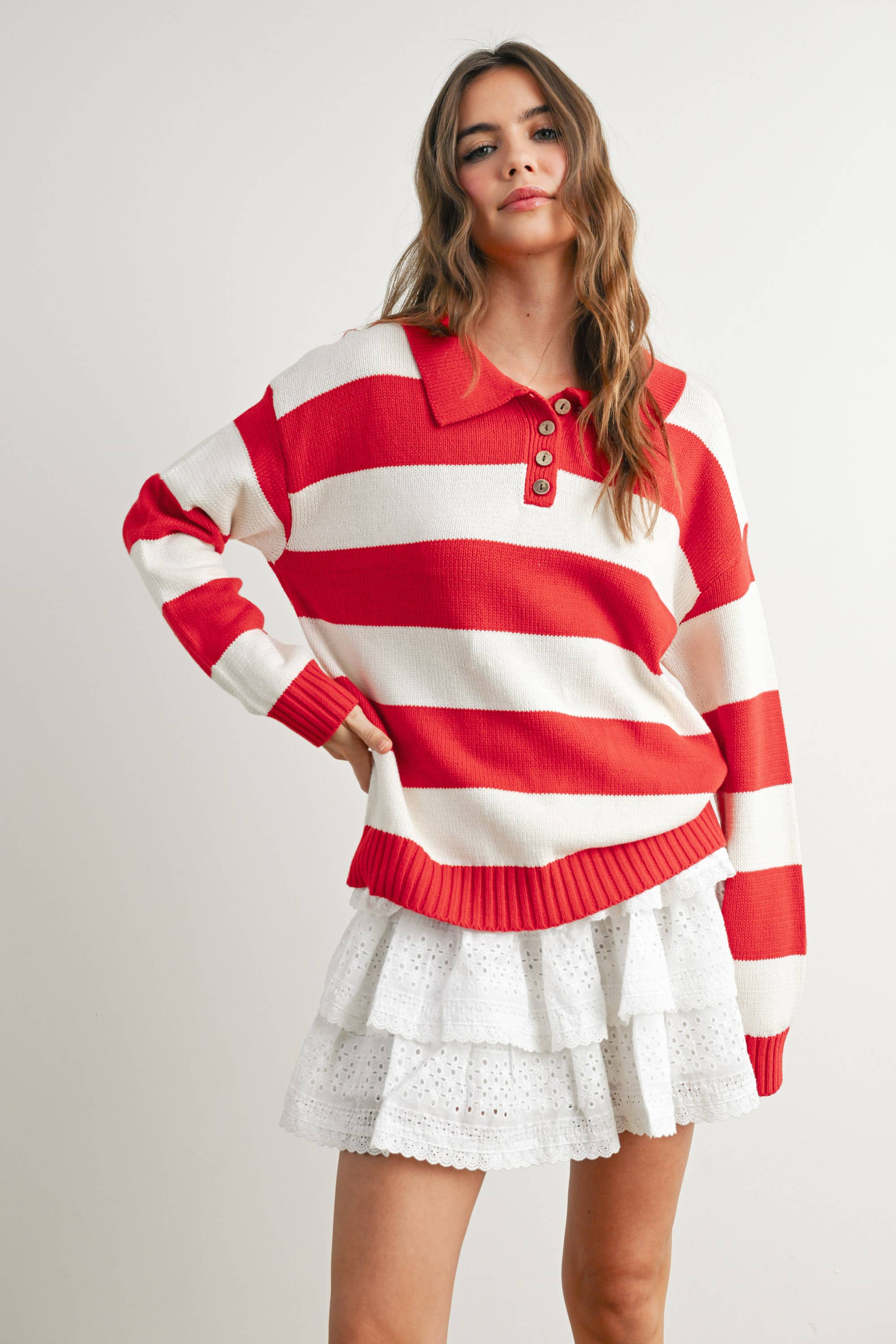 Stripped Polo Sweater