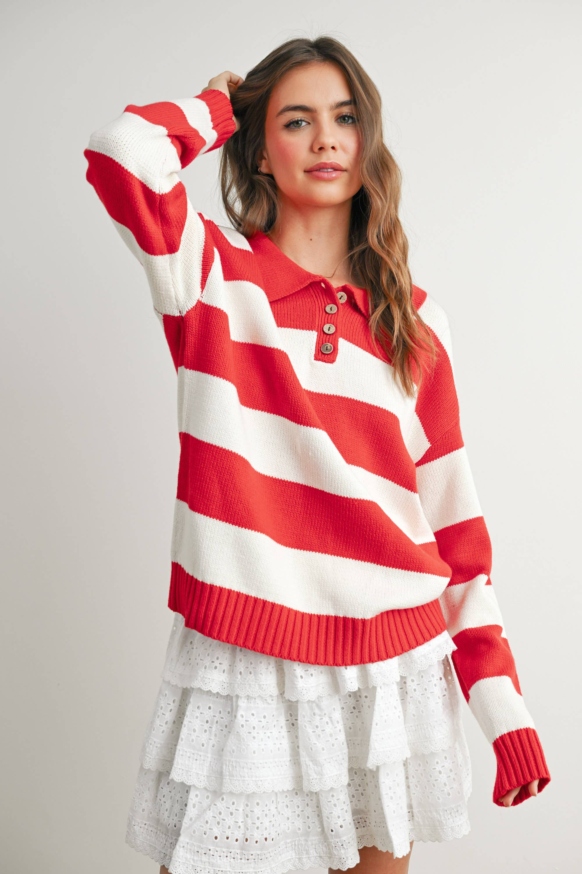 Stripped Polo Sweater