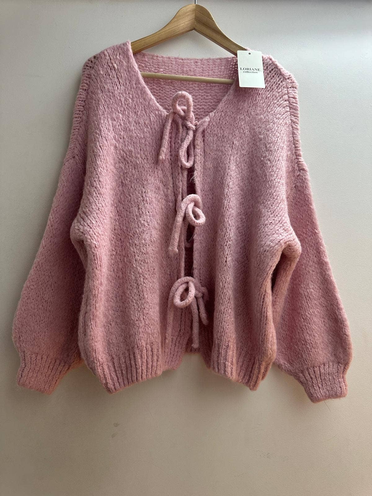 Wool Bow Cardigan - Pink