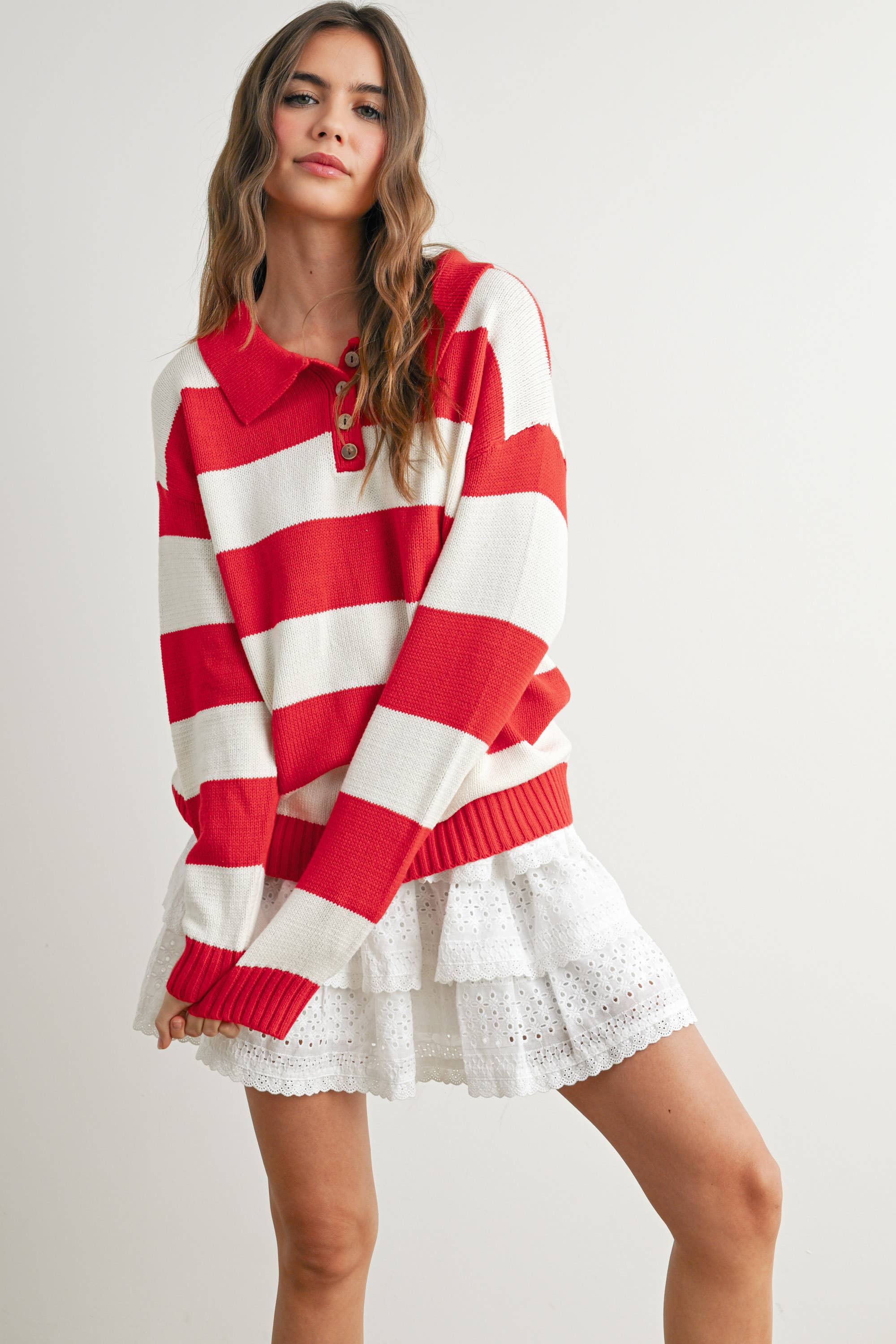 Stripped Polo Sweater